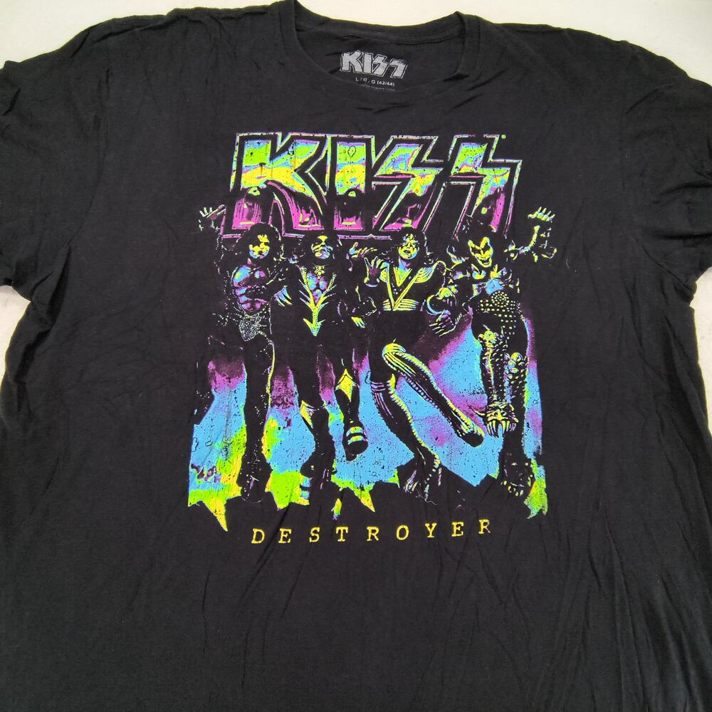 Kiss Band Graphic Short Sleeve Crew Neck T Shirt Mens Size Large L Black